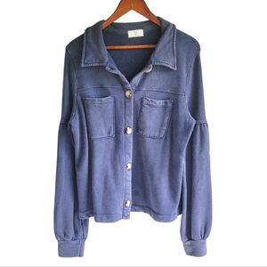 Anthropologie T.LA Eamon Shirt Jacket 100% Cotton Button Down Blue Womens Medium